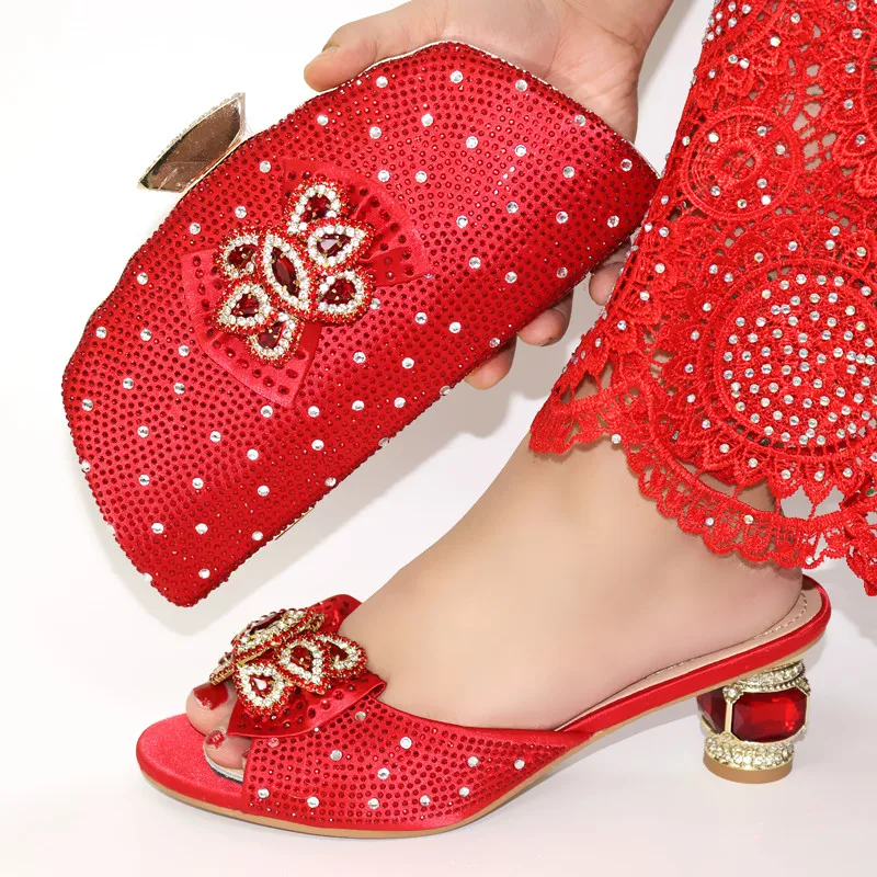 

Red italian shoes and bag matching set for big african aso ebi big wedding party with size 38 to 42 SB8440-2