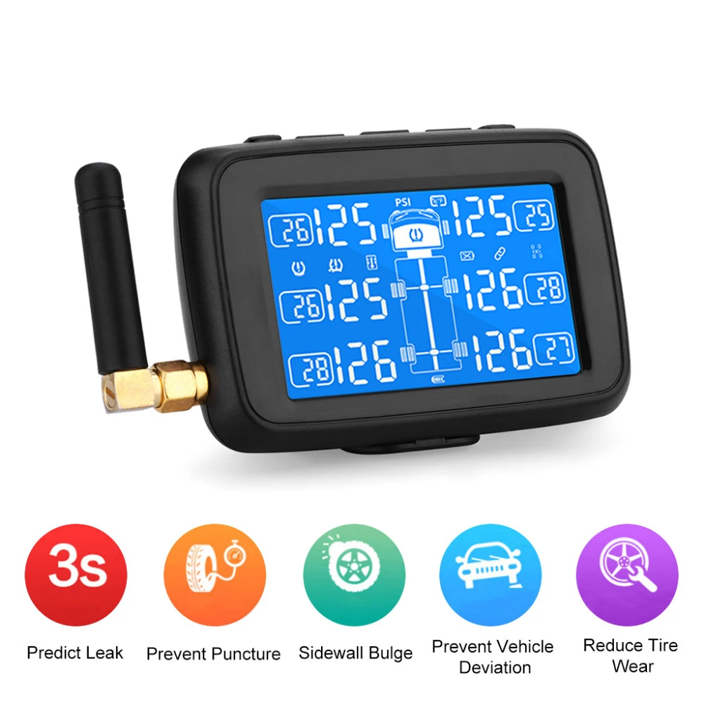 TPMS Senza Fili Per Pressione Pneumatici - Monitor Impermeabile Per Auto E Moto | Display LCD, Ricarica Magnetica