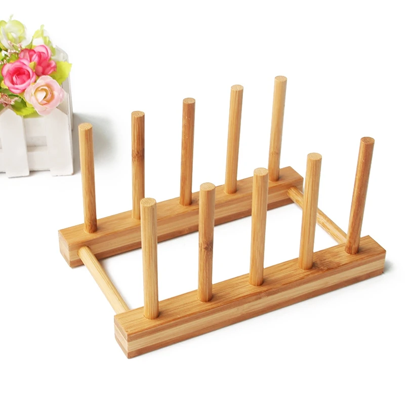 Dish Rack Pots Wooden Plate Stand Wood Kitchen Cup Display Drainer Holder NEW