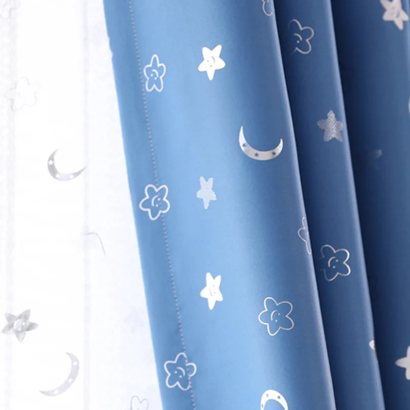 Затемненные занавески Tiyana с мультяшными звездами и Луной для детской гостиной, изолированные занавески для спальни, темно-синие занавески на окна, штора HP17Y - Цвет: Color 1 Curtain