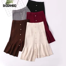 SINGRAIN, зимние женские вязаные юбки, теплый свитер, Толстые Юбки Русалки, вязаные юбки, Осенние, разрезные, вязаные, трубы, миди юбки