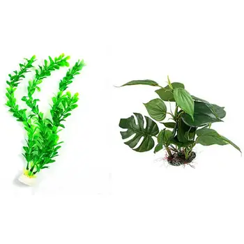 

2 Pcs Green Lifelike Underwater Plastic Plant Aquatic Water Grass Decor for Aquarium Fish Tank 10inch & 12inch