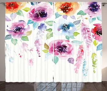 

Abstract Window Curtains Modern Design Watercolor Style with Floral Leaves Seemed Ombre Details Art Print Living Room Bedroom