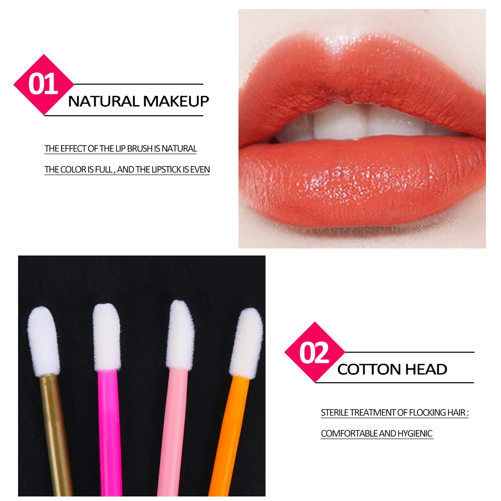 50Pcs Disposable Lip Brush Lipstick Mascara Applicator Wands Eyelash Eyeshadow Makeup Cleaner Remover Cosmetic Tools Set