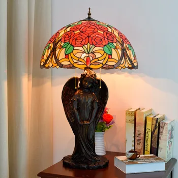 

European luxury large living room, bedroom, bar, reception hall, glass table lamp, Tiffany table lamp's Rose lamp
