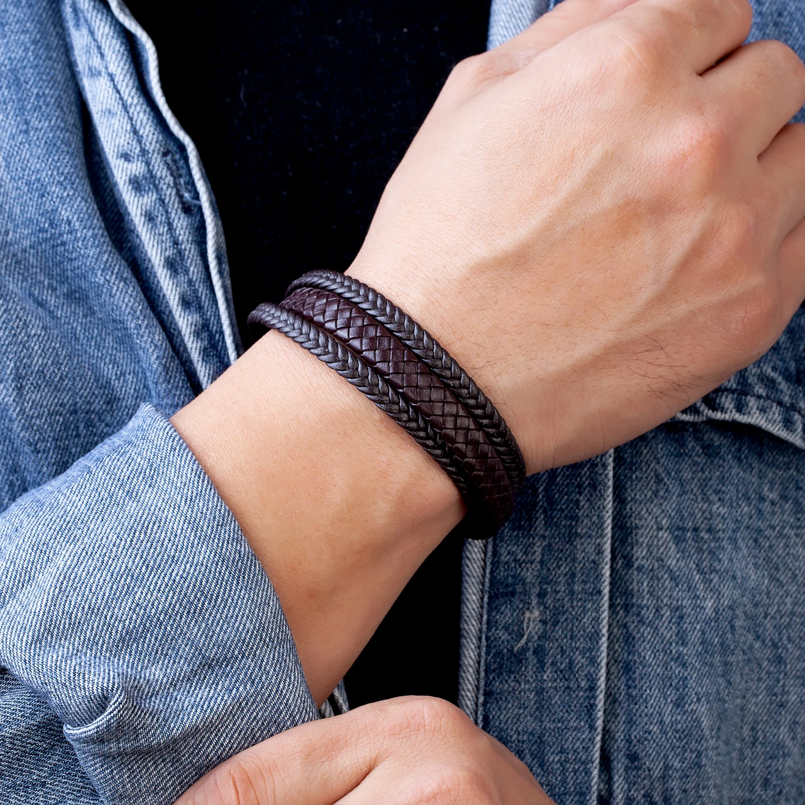 Vintage Brown Black Rope Chain Multilayer Leather Bracelet Men's Jewelry Stainless Steel Clasp Braided Wrap Bracelets For Women - Image 5