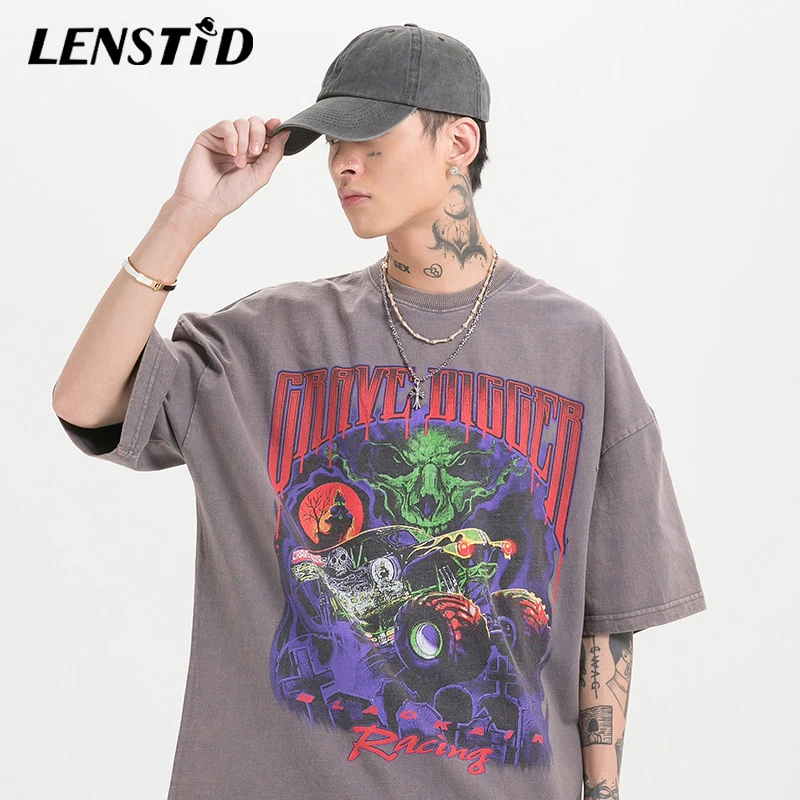 LENSTID мужские хип хоп дьявольские гонки Большие футболки Harajuku уличная футболка