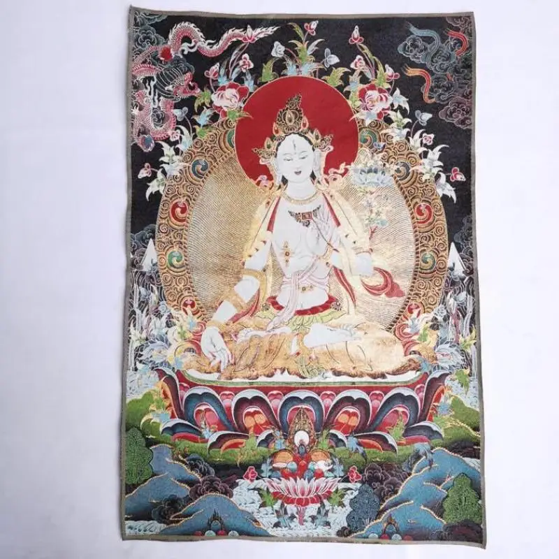 90cm Tibet Cloth Silk Buddhism White Tara Goddess Thangka Tangka Mural Painting 