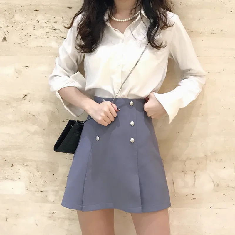 

Photo Shoot 2019 New Style Spring Summer Double Breasted High-waisted Sheath Skirt Short Skirt CHIC Hong Kong Style Women's