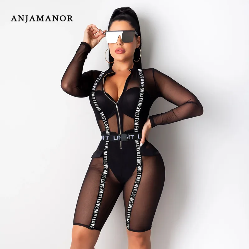 ANJAMANOR с буквенным поясом черный сетчатый прозрачный сексуальный Облегающий