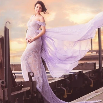 

Maternity Lace Photography Props Dress Fitting Lace Maternity Photo Shoot Dress Long Train Slip Dress