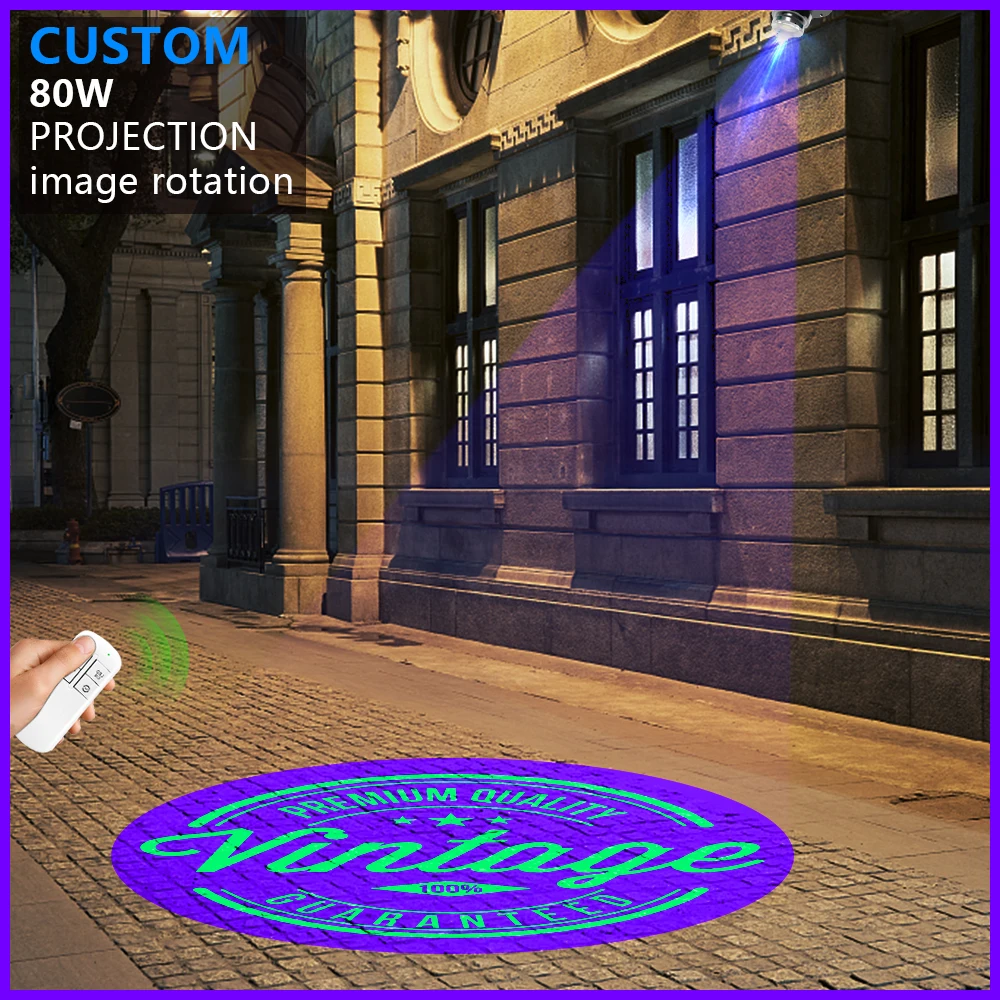 Custom 80Watt Led HD Indoor Door Head Outdoor ip67 Waterproof Rotating Advertising Image Projection Lamp Gobo Logo Projector