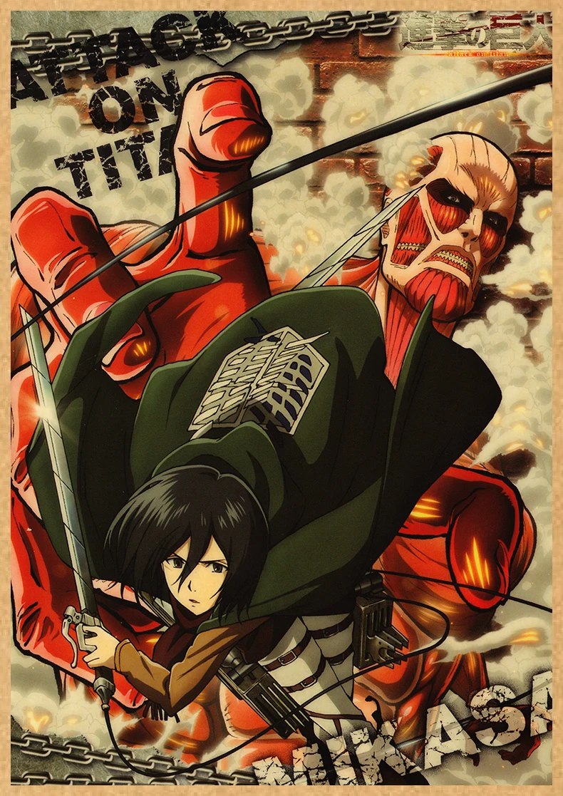 Attack on Titan Anime Poster Decor For Home Posters Room Wall Pictur Kraft Paper Retro And Prints Art Bar Cafe Stickers