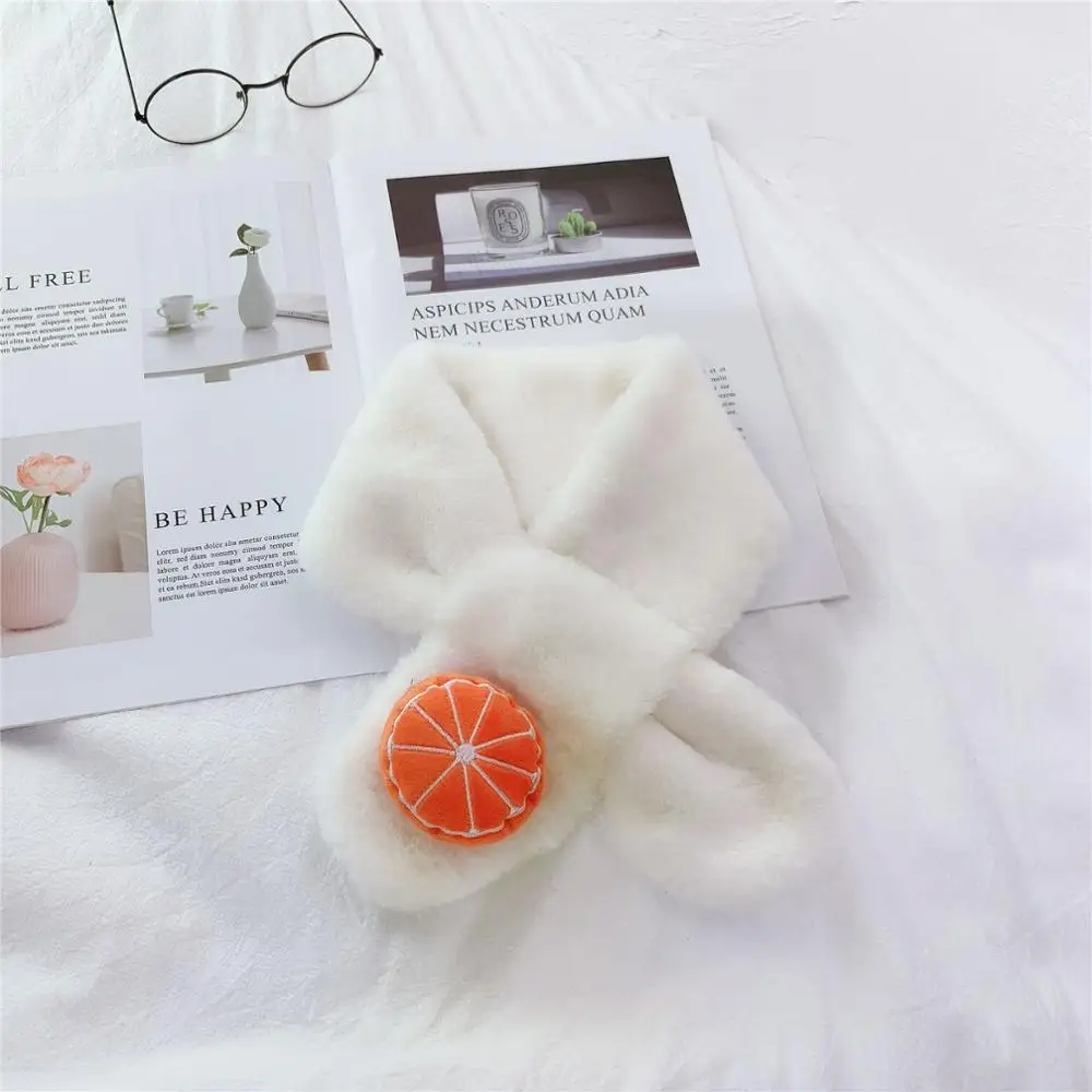 Fashion Chindren Neckerchief Soft Comfortable Warm Plush Cute Scarf With Fruit Accessory Solid Color Baby Boys Girls Neck Ring - Цвет: Orange-White
