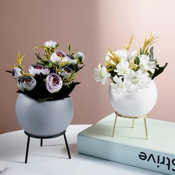 

Nordic Round Ceramic Iron Succulent Flower Pot Modern Home Living Decor Living Room Dining Room Countertop Flower Pot Decor