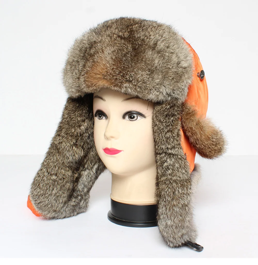 2020 New Arrival 100%Natural Real Rabbit Fur Bomber Hats Winter Russian Lady Man Warm Genuine Rabbit Fur Hat Fashion Fur Caps mad bomber hat mens