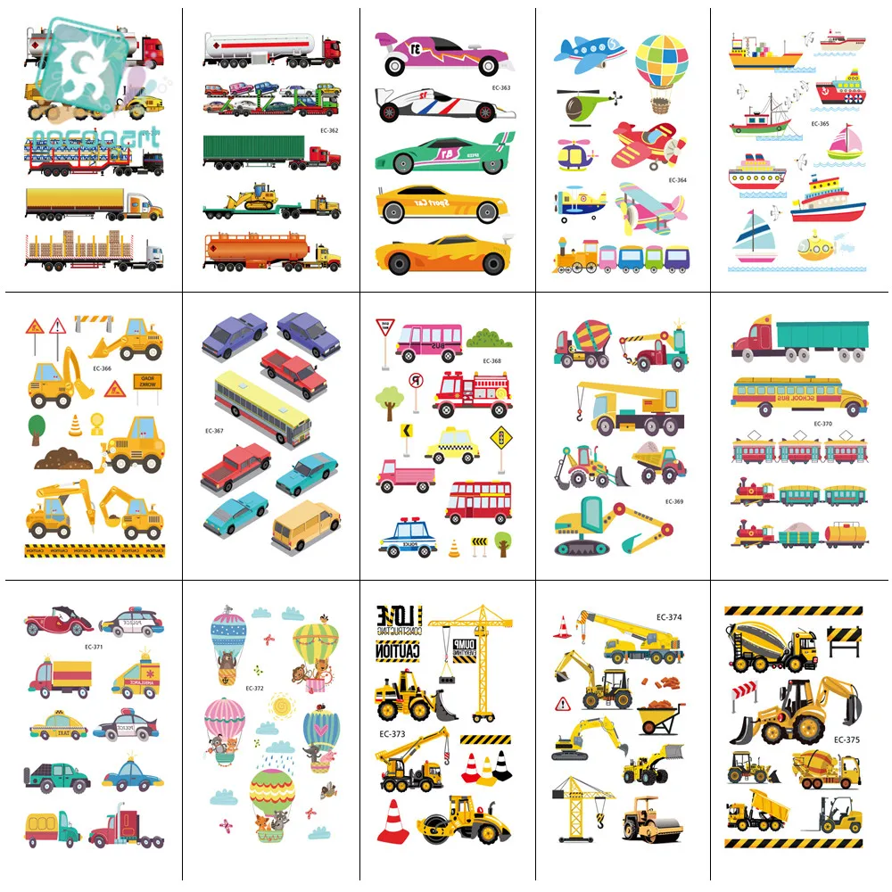 

15 Sheets Fashion Little Bus Set Waterproof Temporary Tattoo Kids Gift Cartoon Bus Car Tattoo Stickers Children Birthday party