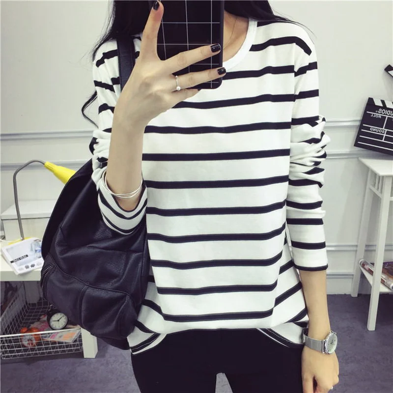 

Women's T Shirt Plus Size Women Tops Round Necks Striped Long Sleeve Korean T-shirts Sweet Harajuku Cdg Ariana Grande Baddie