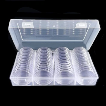 

Portable Clear Plastic Round Coin Collection Capsules Storage Box Case Holder
