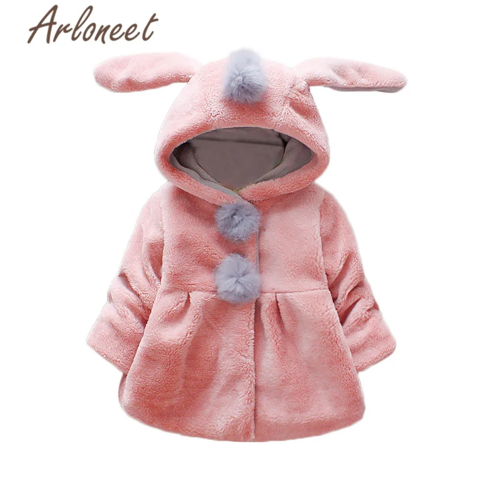 Pink ARLONEET/пальто с героями мультфильмов для маленьких девочек; теплое зимнее плотное пальто с заячьими ушками; милая Длинная Верхняя одежда; пальто для новорожденных; Верхняя одежда с капюшоном для девочек - Цвет: Pink