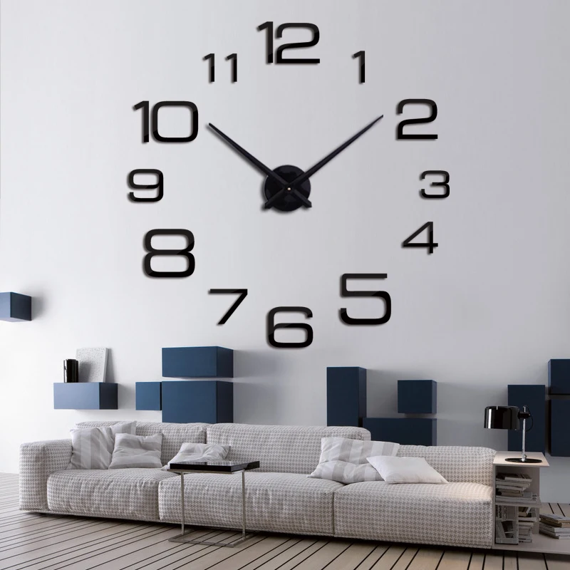 fashion 3d modern decoration mirror diy home living room wall clock stickerJ&C 