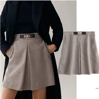 

Withered Winter Skirt Women England Style Vintage Plaid High Waist A-line Faldas Mujer Moda 2020 Causal Sexy Skirts Womens