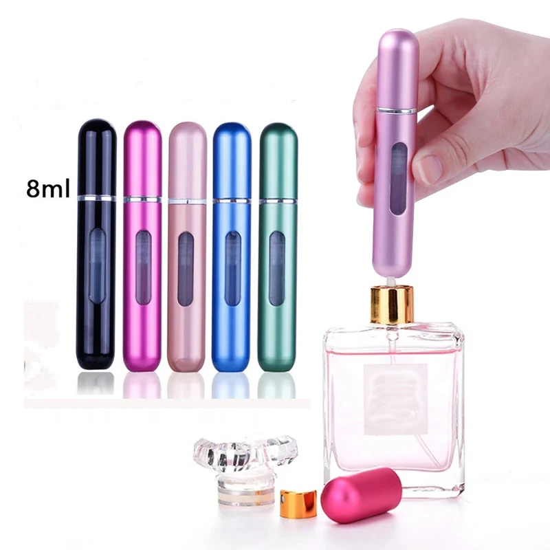8ml taşınabilir Mini doldurulabilir parfüm şişesi ile sprey koku pompa boş kozmetik kapları parfüm atomizör şişe seyahat için