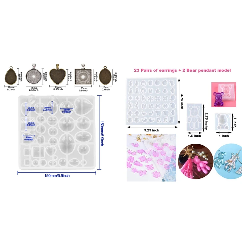 229 шт Diy Литье ювелирных изделий, набор инструментов, больше 9 силиконовых ювелирных изделий, полимерные формы и 30 шт, 5 стилей, Подвесные лотки, круглые квадратные Hea