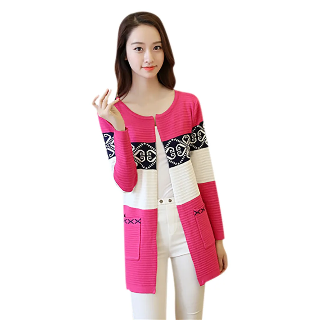 CHAMSGEND кардиганы Invierno Mujer, Длинные кардиганы, свитер, теплая верхняя одежда, пальто в полоску, женские свитера с длинным рукавом