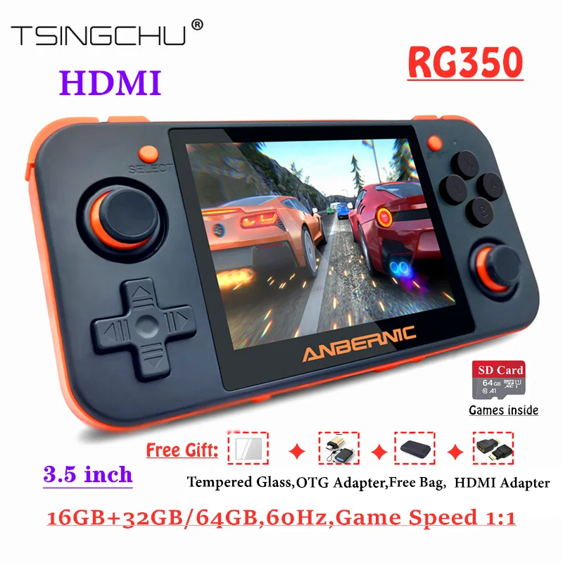 TSINGO Linux System RG350 Ретро игровая консоль HDMI выход 3 5 дюймов IPS экран 16G + 32G/64G 10000 игры RG