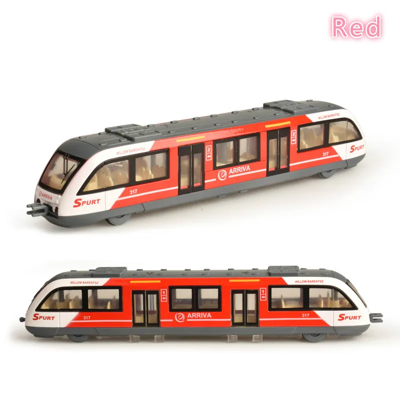 1:64 Magnetic Pull Back Alloy Connected Subway Metro Track Train Alloy Model Toys Sound& Light Car Collection Hotwheeling - Цвет: Red without packing