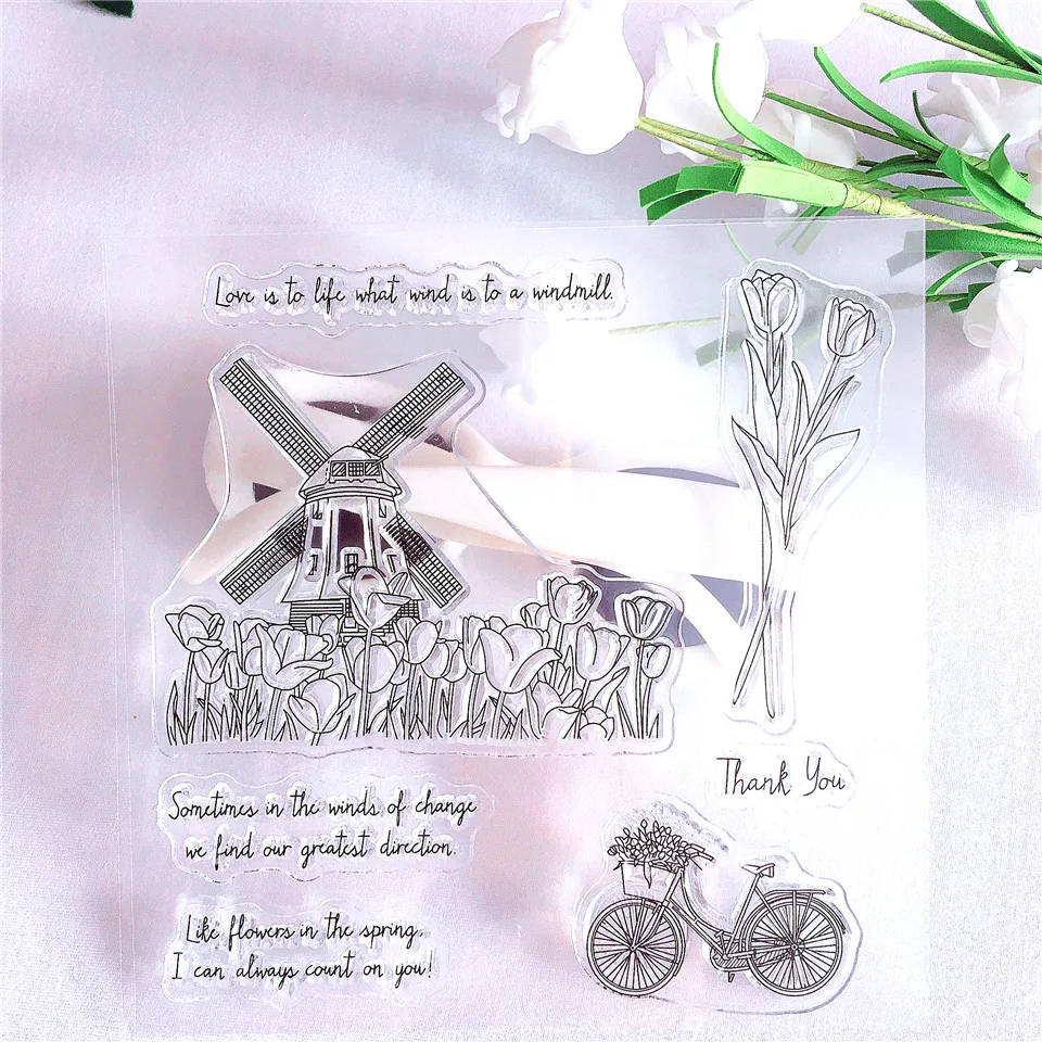 Dutch Windmills Tulip Craft Transparent Silicone Stamp for Scrapbooking Cards Making DIY Photo album Decorative Clear Stamps