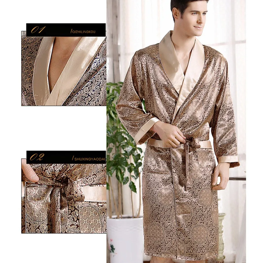 Men's Soft Satin Robe with Geometric Pattern