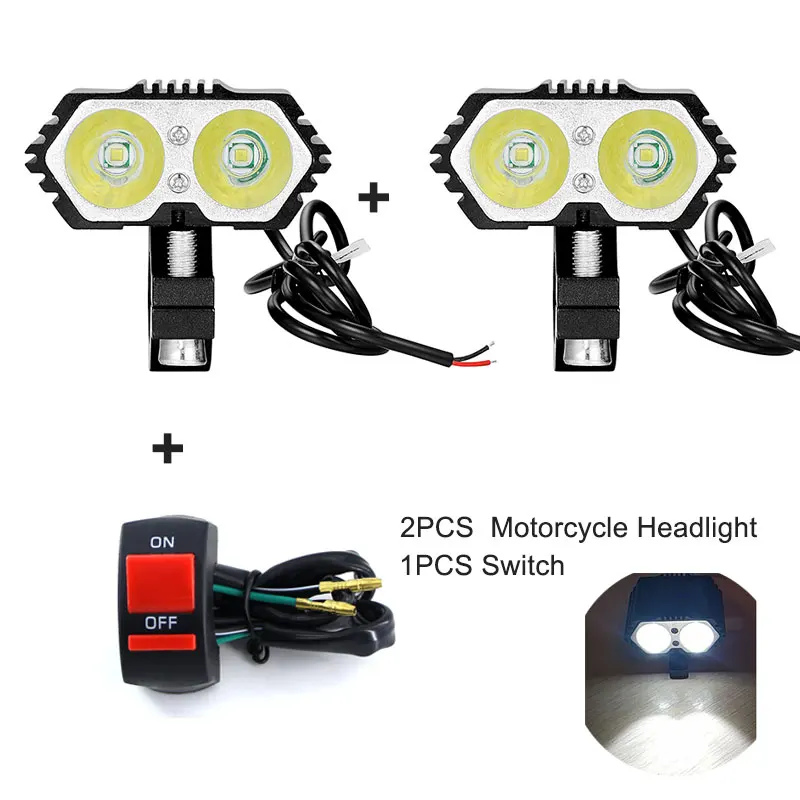 2 шт. 20 Вт 6000 К мотоцикл светодиодный головной светильник Точечный светильник 2x XM-L T6 светодиодный противотуманный фар дальнего света с выключателем светодиодный самокаты Точечный светильник 12-85 В постоянного тока - Цвет: Черный