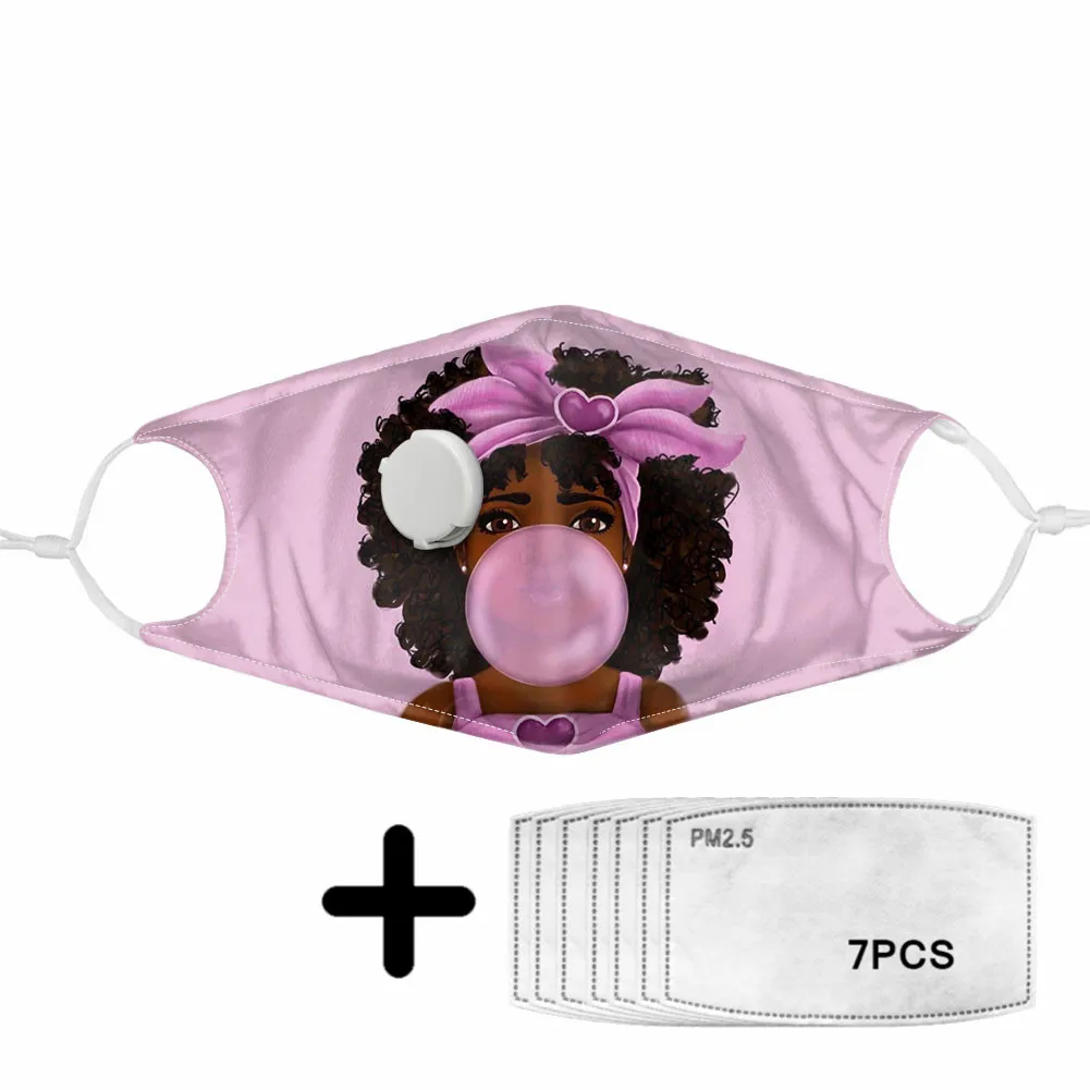 

African Little Girl Blowing Bubbles Pattern Mask with Breathing Valve for Women Girls Daily Activated Carbon Face Masks Custom