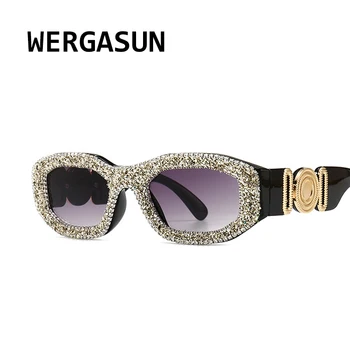 

WERGASUN Diamond Square Sunglasses Women Rhinestone Retro Gradient Sun Glasses Vintage Oversized Feminino Eyeglasses UV400