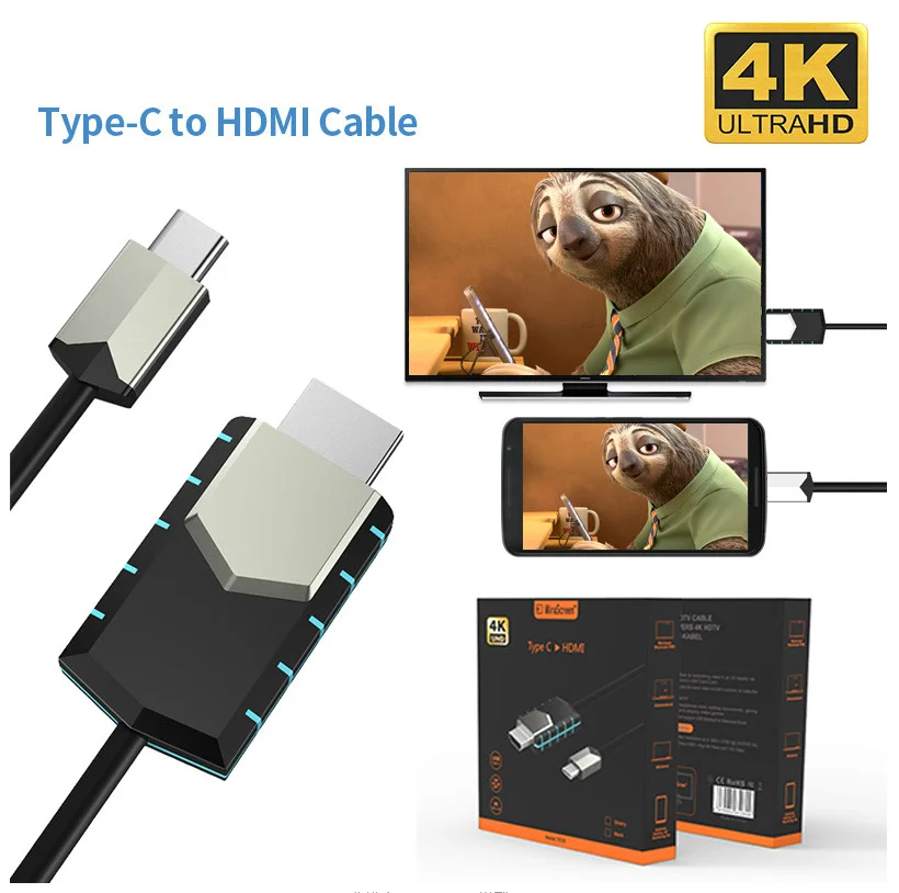 Кабель Mirscreen usb type C к HDMI адаптеру TC031080P Full-HD мгновенная проекция подключение сотового телефона к ТВ/gps навигации