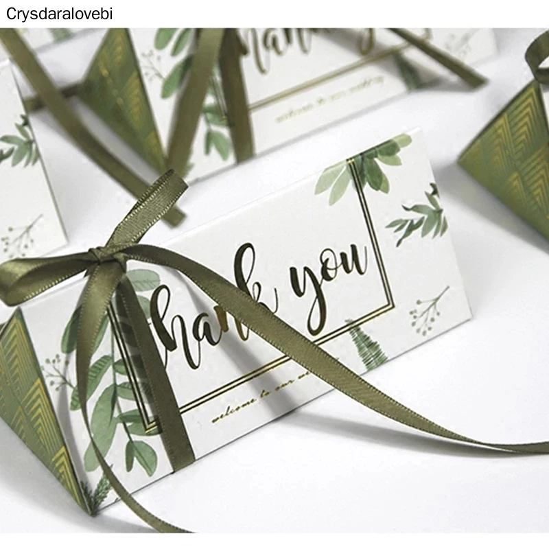 

30 шт Новые европейские зеленые листья длинная коробка для конфет с ленточка на свадебные подарки Bomboniera вечерние бумажные спасибо подарочная коробка для шоколада