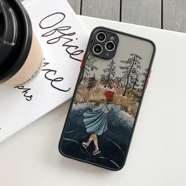Cartoon Scenery Girl Phone Case For iphone 7 8 Plus SE 2020 13 11 12 Pro Max for iPhone X XR XS MAX Hard Shockproof Cover Fundas black FJSN 5
