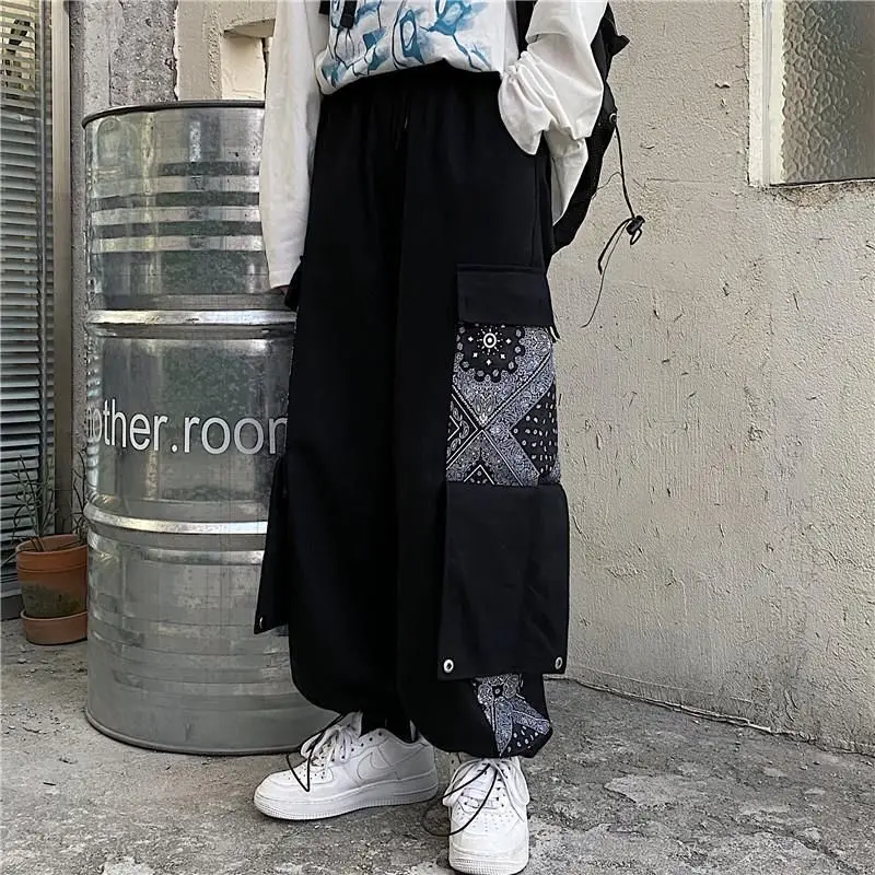 Mono de Hip-hop para hombre, Pantalones anchos de pierna ancha con parches de flores, estilo Hong - AliExpress Ropa hombre