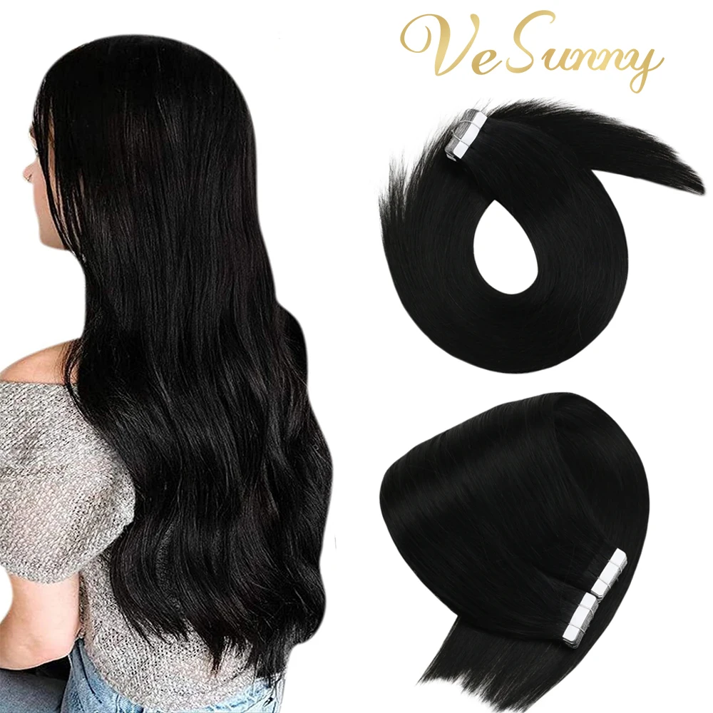 Vesunny Skin Weft Tape in Hair Remy Hair Seamless Tape For Hair Extensions Color Black Silky Straight Real Human Hair  Adhesive
