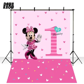 

DAWNKNOW Pink Minnie Photography Background Photocall One Baby Birthday Party Photo Shoot Backdrops Children Customize lv2037