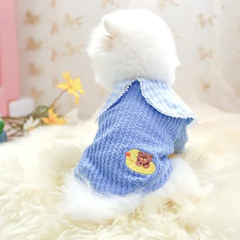 

Cute Dog Bottoming Shirt Cat Clothes Plaid Autumn Winter Pet Dogs Clothing Yorkie Homewear Shirts With Doll Collar Dog Apparels