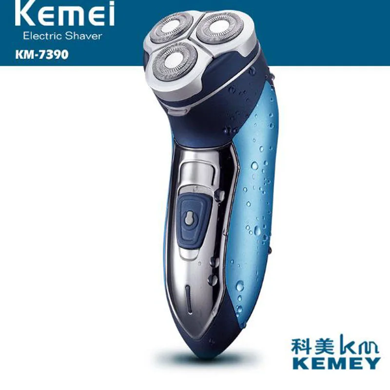 Электробритва Kemei KM-7390 Электрическая роторная бритва перезаряжаемая Тройная плавающая головка лезвия триммер для бороды перезаряжаемый моющийся