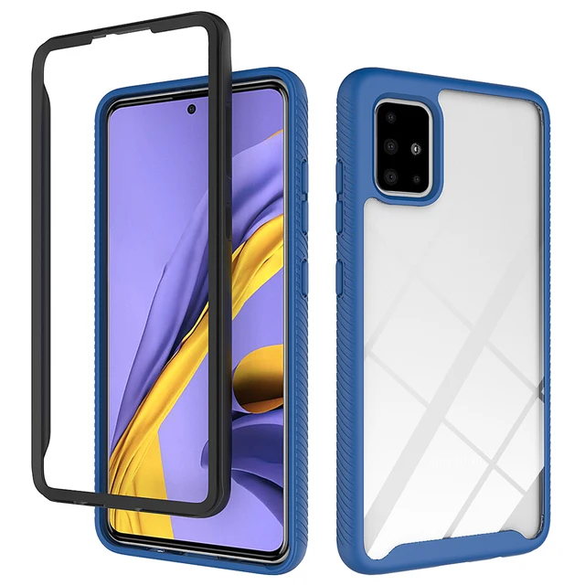Clear 360 Phone Case For Samsung Galaxy M51 M31 A50 A50S A20S A10S A30S A20 A30 A10 A70 A20E 2 in 1 Frame Armor Shockproof Cover Dark Blue