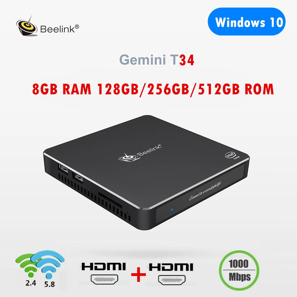 Beelink Gemini T34 N3450 мини ПК с Windows 10 8 Гб 128 ГБ/256 ГБ/512 двойной Экран Дисплей 2 4/5 GWiFi BT4.0 Linux