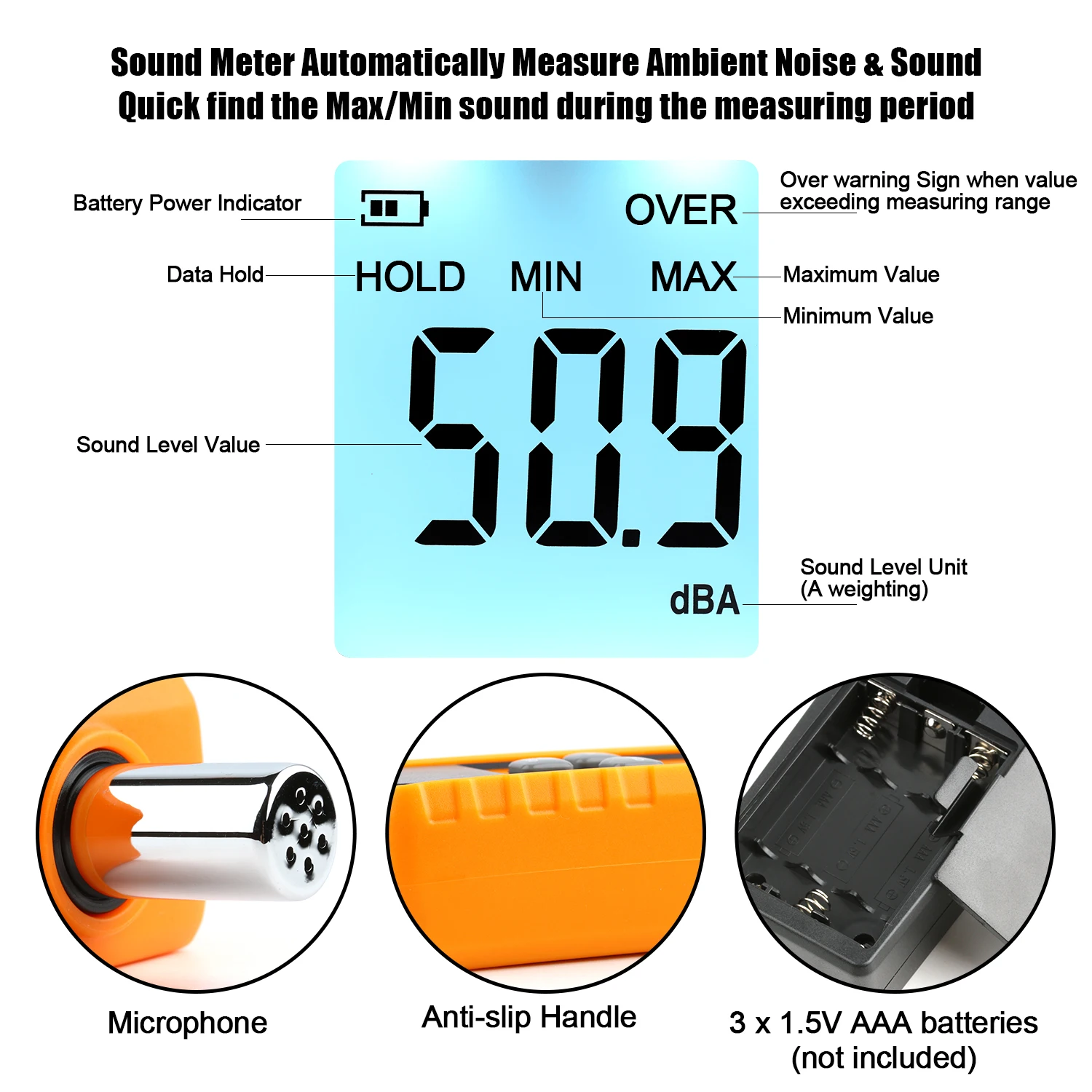 RZ Sound Level Meter Digital Handheld DB Meter Sonometros Noise Audio Level Meter 30-130dB Decibels Mini Sound Meter 6