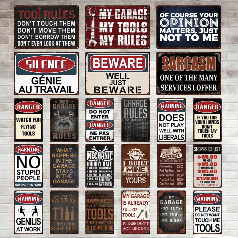 

Warning Vintage My Garage Rules Posters Tin Sign Metal Plate Beware Wall Decoration Art For Garage Danger Man Cave Wall Decor