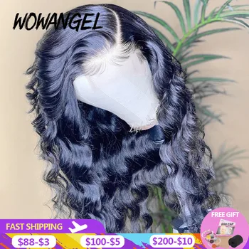 

Wowangel 180% Density Blue Colored 13X4 Lace Frontal Wig For Black Women Deep wave 13x4 Lace Front Human Hair Wig With Baby Hair