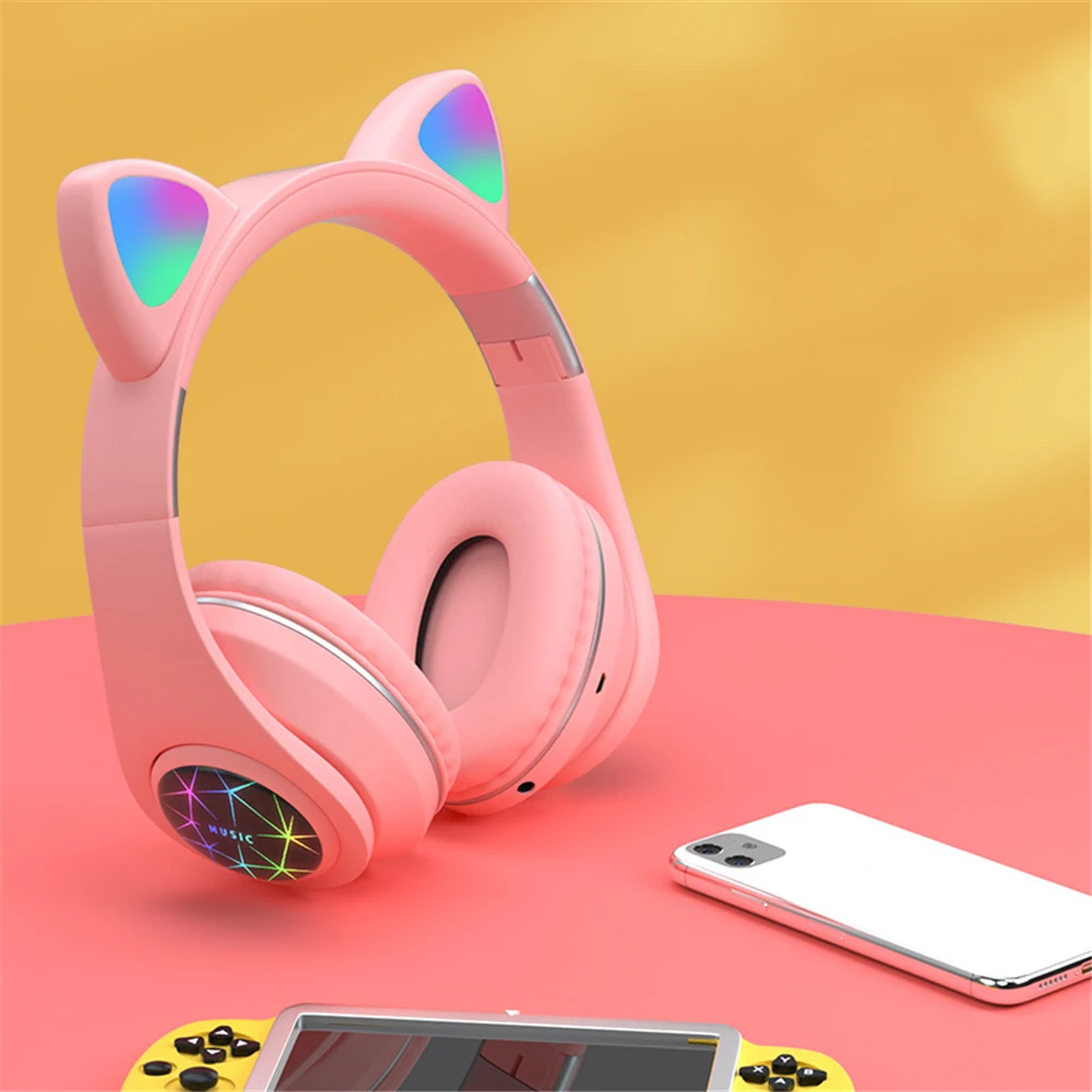 Bluetooth Wireless Headset Cat Ear Rabbit Ear Earphones Music Headset Wireless Headphones LED w Mic Headphones For Kids Girls